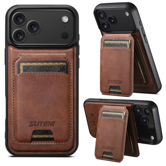 For iPhone 17 Pro Suteni M5 Magnetic Card Bag MagSafe Leather Phone Case(Brown) by Suteni