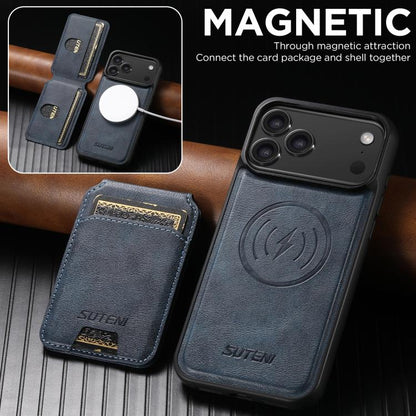 For iPhone 17 Pro Suteni M5 Magnetic Card Bag MagSafe Leather Phone Case(Blue) by Suteni
