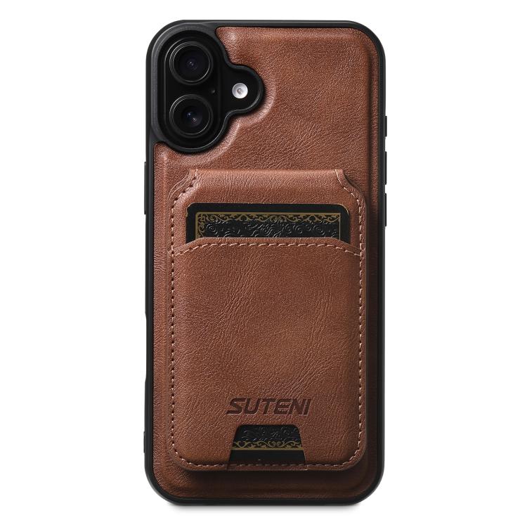 For iPhone 17 Suteni M5 Magnetic Card Bag MagSafe Leather Phone Case(Brown) by Suteni