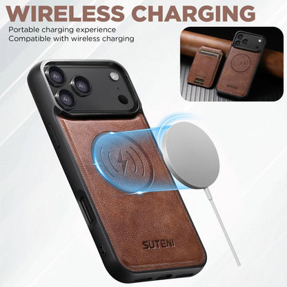 For iPhone 17 Suteni M5 Magnetic Card Bag MagSafe Leather Phone Case(Brown) by Suteni