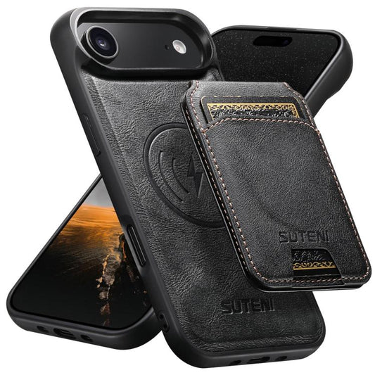 For iPhone Air Suteni M5 Magnetic Card Bag MagSafe Leather Phone Case(Black) by Suteni