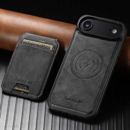 For iPhone Air Suteni M5 Magnetic Card Bag MagSafe Leather Phone Case(Black) by Suteni