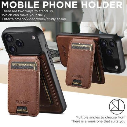 For iPhone Air Suteni M5 Magnetic Card Bag MagSafe Leather Phone Case(Brown) by Suteni