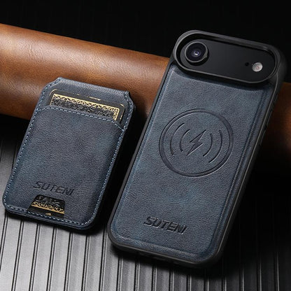 For iPhone Air Suteni M5 Magnetic Card Bag MagSafe Leather Phone Case(Blue) by Suteni
