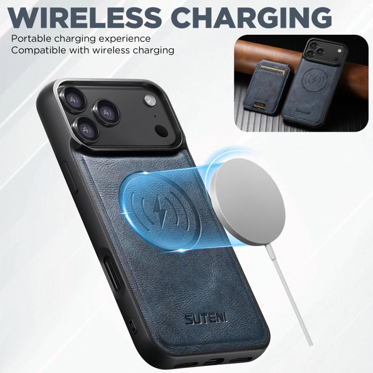 For iPhone Air Suteni M5 Magnetic Card Bag MagSafe Leather Phone Case(Blue) by Suteni