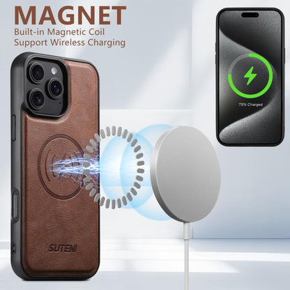 For iPhone 17 Pro Max Suteni G5 Cowhide Leather MagSafe Magnetic Phone Case(Brown) by Suteni