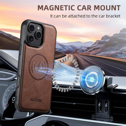 For iPhone 17 Pro Max Suteni G5 Cowhide Leather MagSafe Magnetic Phone Case(Brown) by Suteni