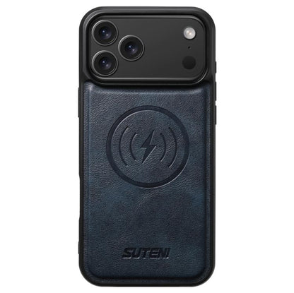 For iPhone 17 Pro Suteni G5 Cowhide Leather MagSafe Magnetic Phone Case(Blue) by Suteni