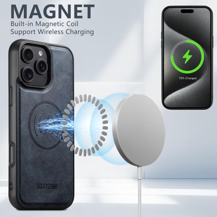 For iPhone 17 Pro Suteni G5 Cowhide Leather MagSafe Magnetic Phone Case(Blue) by Suteni