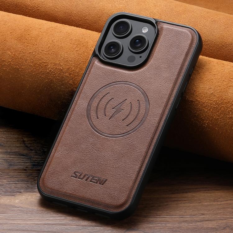 For iPhone 17 Suteni G5 Cowhide Leather MagSafe Magnetic Phone Case(Brown) by Suteni