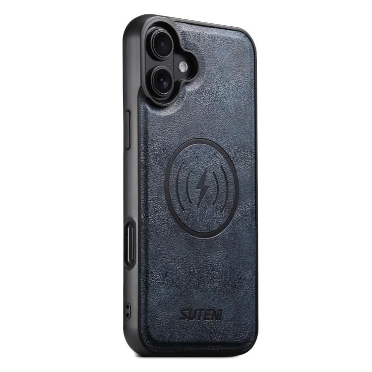 For iPhone 17 Suteni G5 Cowhide Leather MagSafe Magnetic Phone Case(Blue) by Suteni