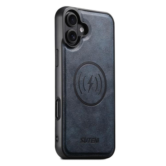 For iPhone 17 Suteni G5 Cowhide Leather MagSafe Magnetic Phone Case(Blue) by Suteni