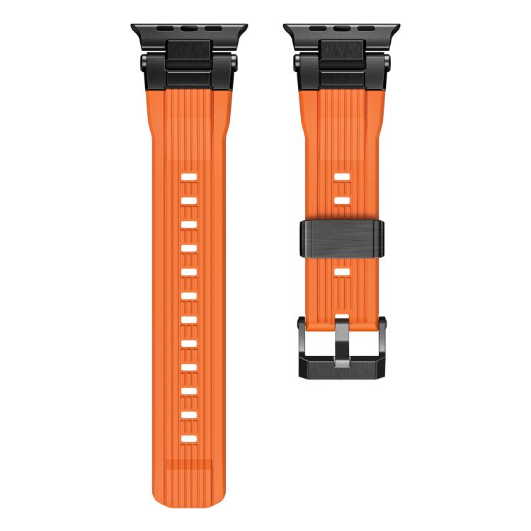 For Apple Watch 46mm / 49mm / 45mm / 44mm Stainless Steel Connector Vertical Grain TPU Watch Band(Orange) by bashfashion