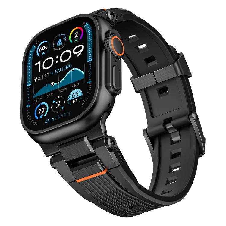 For Apple Watch 46mm / 49mm / 45mm / 44mm Stainless Steel Connector Vertical Grain TPU Watch Band(Black) by bashfashion