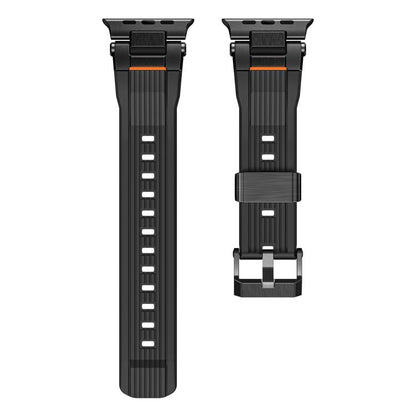 For Apple Watch 46mm / 49mm / 45mm / 44mm Stainless Steel Connector Vertical Grain TPU Watch Band(Black) by bashfashion