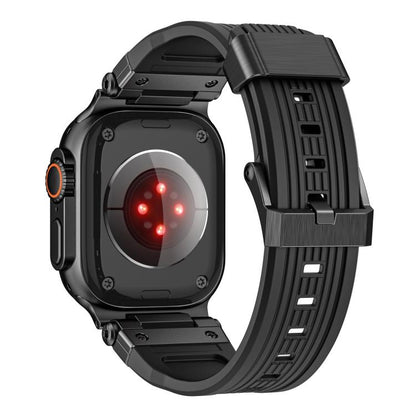 For Apple Watch 46mm / 49mm / 45mm / 44mm Stainless Steel Connector Vertical Grain TPU Watch Band(Black) by bashfashion