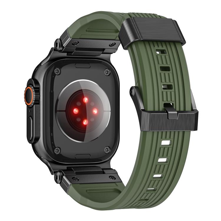 For Apple Watch 46mm / 49mm / 45mm / 44mm Stainless Steel Connector Vertical Grain TPU Watch Band(Army Green) by bashfashion