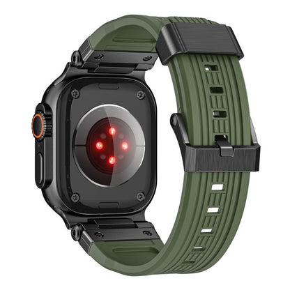 For Apple Watch 46mm / 49mm / 45mm / 44mm Stainless Steel Connector Vertical Grain TPU Watch Band(Army Green) by bashfashion