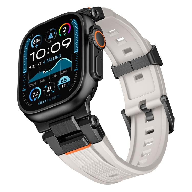 For Apple Watch 46mm / 49mm / 45mm / 44mm Stainless Steel Connector Vertical Grain TPU Watch Band(Starlight) by bashfashion