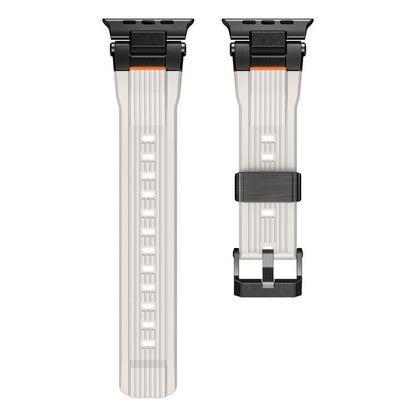 For Apple Watch 46mm / 49mm / 45mm / 44mm Stainless Steel Connector Vertical Grain TPU Watch Band(Starlight) by bashfashion