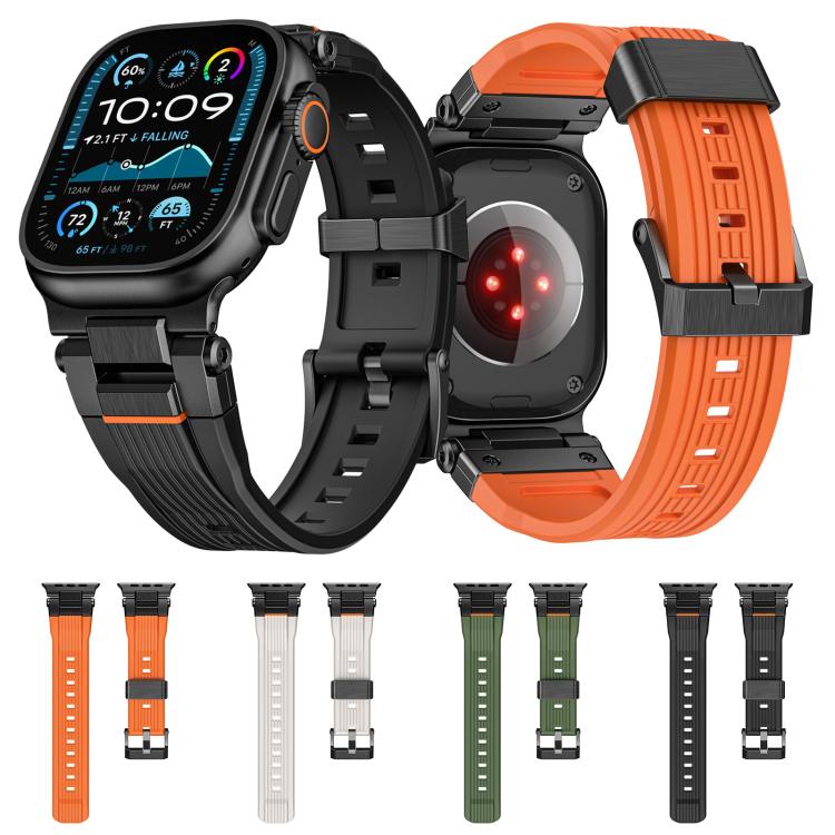 For Apple Watch 46mm / 49mm / 45mm / 44mm Stainless Steel Connector Vertical Grain TPU Watch Band(Orange) by bashfashion