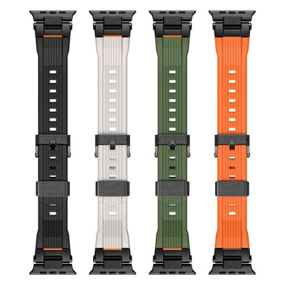 For Apple Watch 46mm / 49mm / 45mm / 44mm Stainless Steel Connector Vertical Grain TPU Watch Band(Army Green) by bashfashion