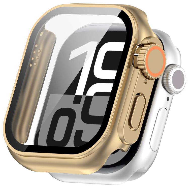 For Apple Watch Series 11 / 10 42mm Change to Ultra 49mm Tempered Film Integrated PC Button Watch Case(Champagne Gold) by bashfashion