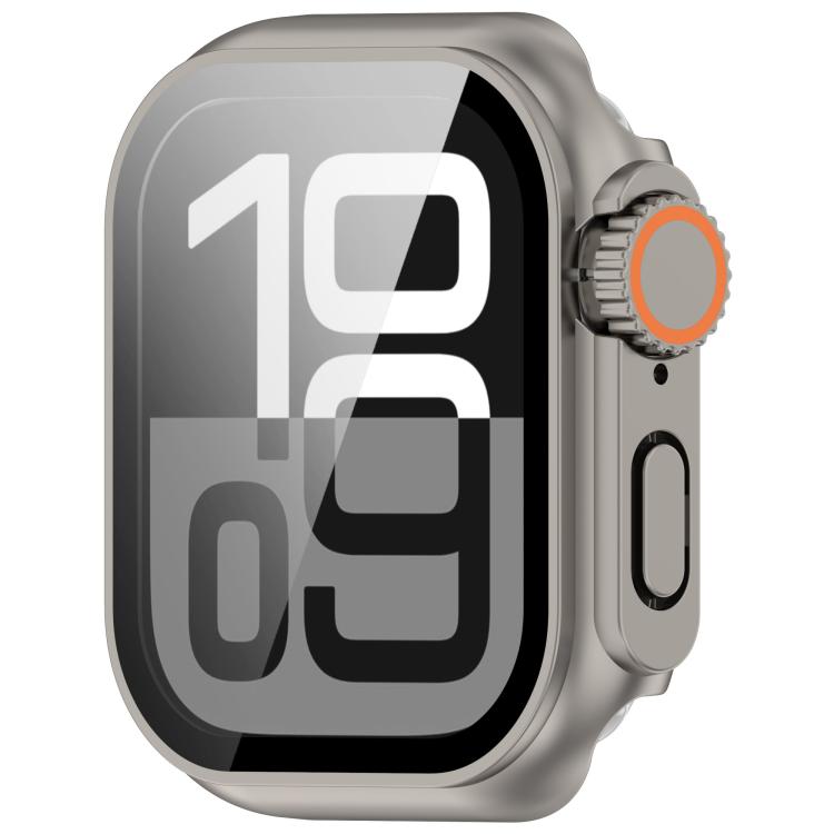 For Apple Watch Series 6 / 5 / 4 & SE 44mm Change to Ultra 49mm Tempered Film Integrated PC Button Watch Case(Titanium Steel Color) by bashfashion