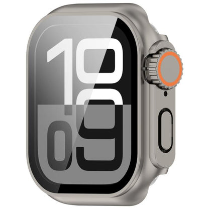 For Apple Watch Series 6 / 5 / 4 & SE 44mm Change to Ultra 49mm Tempered Film Integrated PC Button Watch Case(Titanium Steel Color) by bashfashion