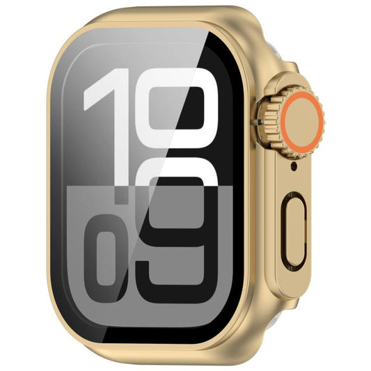 For Apple Watch Series 6 / 5 / 4 & SE 44mm Change to Ultra 49mm Tempered Film Integrated PC Button Watch Case(Champagne Gold) by bashfashion