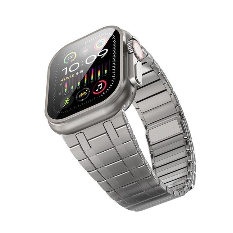 For Apple Watch 46mm / 49mm / 45mm / 44mm One Bead Magnetic Milan Stainless Steel Watch Band(Titanium Color) by bashfashion