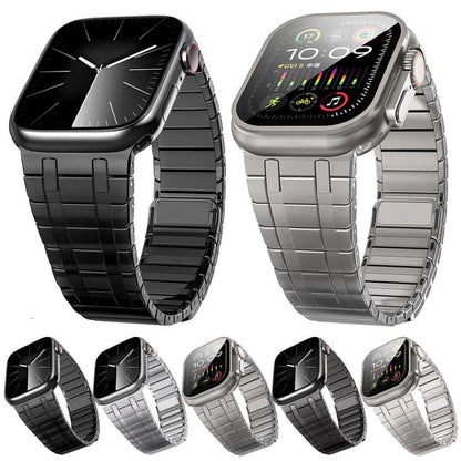 For Apple Watch 46mm / 49mm / 45mm / 44mm One Bead Magnetic Milan Stainless Steel Watch Band(Black) by bashfashion