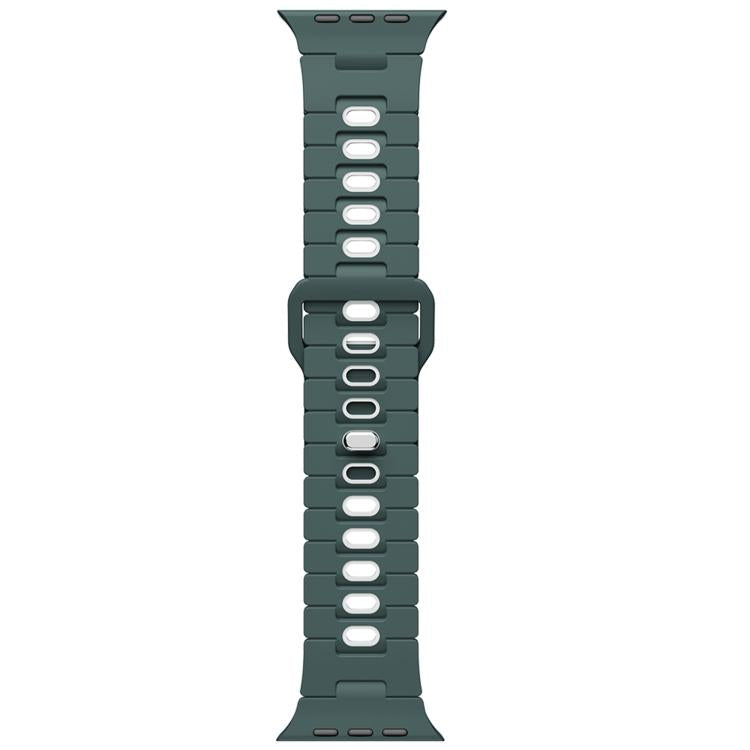For Apple Watch 46mm / 49mm / 45mm / 44mm Two Tone Silicone Watch Band(Dark Night Green+White) by bashfashion