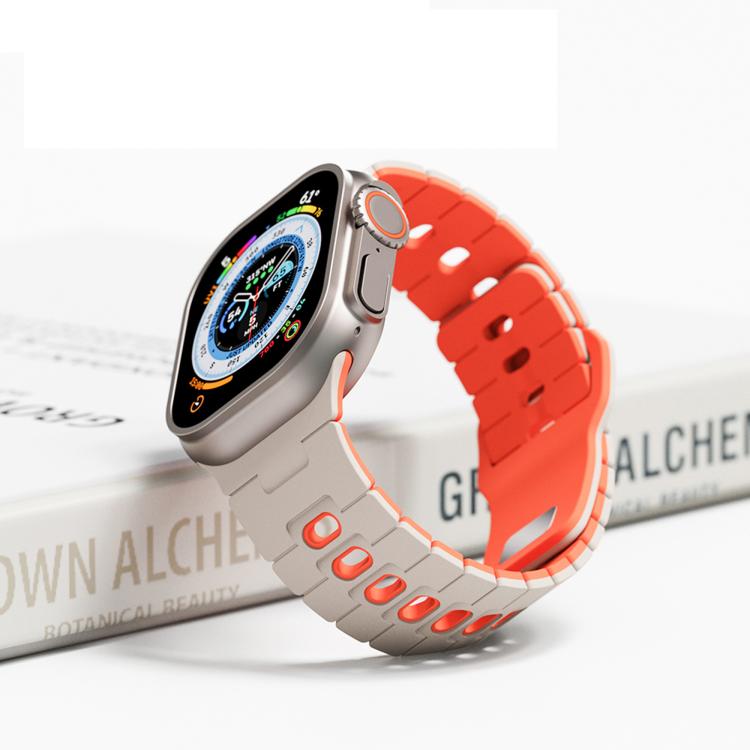 For Apple Watch 46mm / 49mm / 45mm / 44mm Two Tone Silicone Watch Band(Dark Night Green+White) by bashfashion