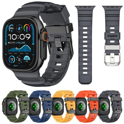 For Apple Watch 46mm / 49mm / 45mm / 44mm Black Buckle Field Path Fluororubber Watch Band(Green) by bashfashion