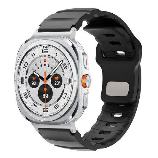 For Samsung Galaxy Watch Ultra 47mm / Ultra 2025 Silver Connector Reverse Buckle Fluororubber Watch Band(Black) by bashfashion