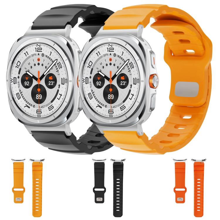 For Samsung Galaxy Watch Ultra 47mm / Ultra 2025 Silver Connector Reverse Buckle Fluororubber Watch Band(Orange) by bashfashion