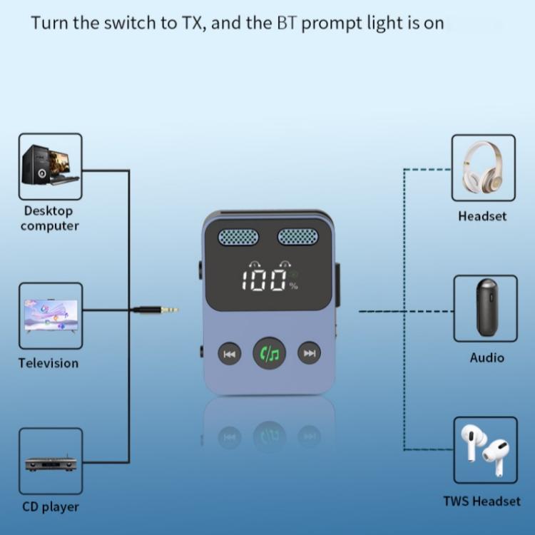 BR17 Bass Boost 2 In 1 Digital Display Bluetooth-Compatible Receiver Transmitter Audio Adapter by bashfashion