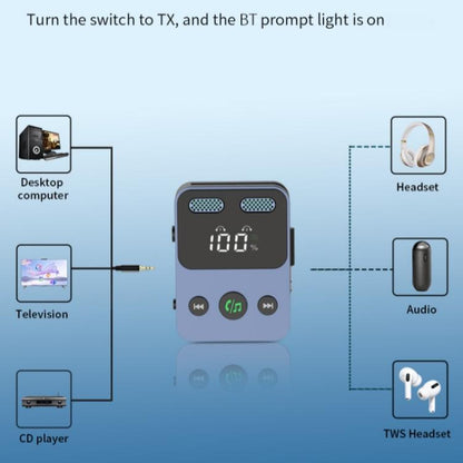 BR17 Bass Boost 2 In 1 Digital Display Bluetooth-Compatible Receiver Transmitter Audio Adapter by bashfashion