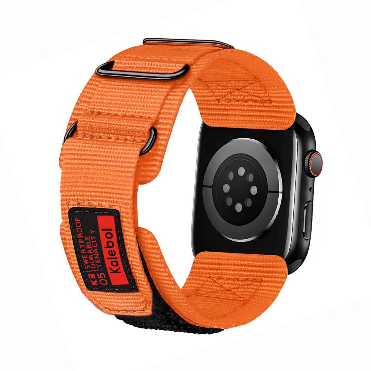 For Apple Watch 46mm / 49mm / 45mm / 44mm Kalebol Hook and Tri-Loop Nylon Watch Band(Orange) by Kalebol