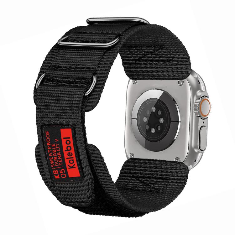 For Apple Watch 46mm / 49mm / 45mm / 44mm Kalebol Hook and Tri-Loop Nylon Watch Band(Black) by Kalebol