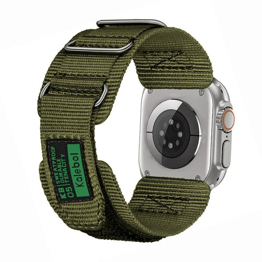 For Apple Watch 46mm / 49mm / 45mm / 44mm Kalebol Hook and Tri-Loop Nylon Watch Band(Army Green) by Kalebol