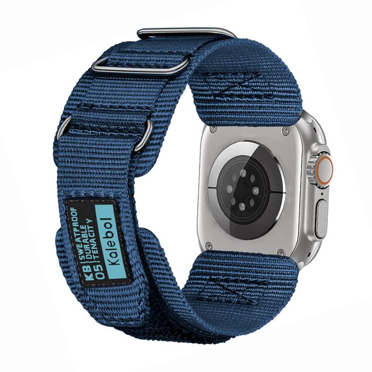 For Apple Watch 46mm / 49mm / 45mm / 44mm Kalebol Hook and Tri-Loop Nylon Watch Band(Blue) by Kalebol