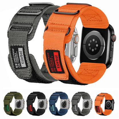 For Apple Watch 46mm / 49mm / 45mm / 44mm Kalebol Hook and Tri-Loop Nylon Watch Band(Orange) by Kalebol