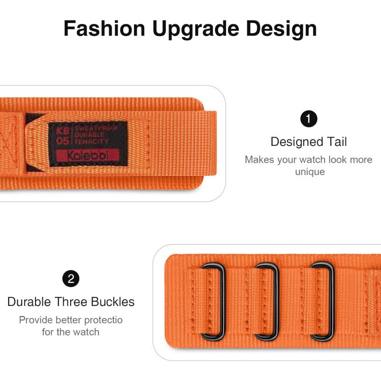 For Apple Watch 46mm / 49mm / 45mm / 44mm Kalebol Hook and Tri-Loop Nylon Watch Band(Orange) by Kalebol
