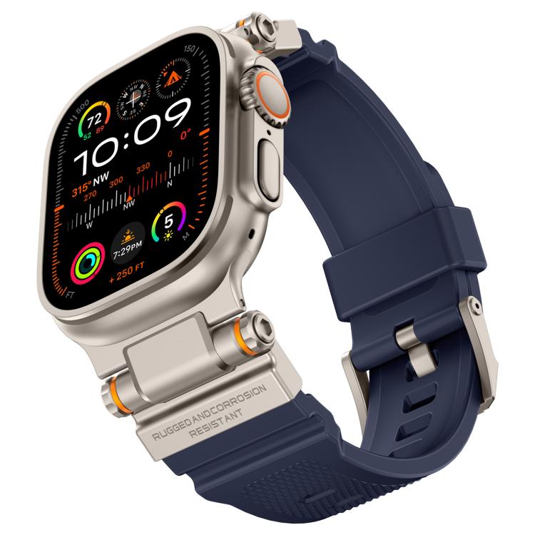 For Apple Watch 42 / 44 / 45 / 46 / 49mm Metal Connector Explorer Silicone Watch Band(Titanium Blue) by bashfashion