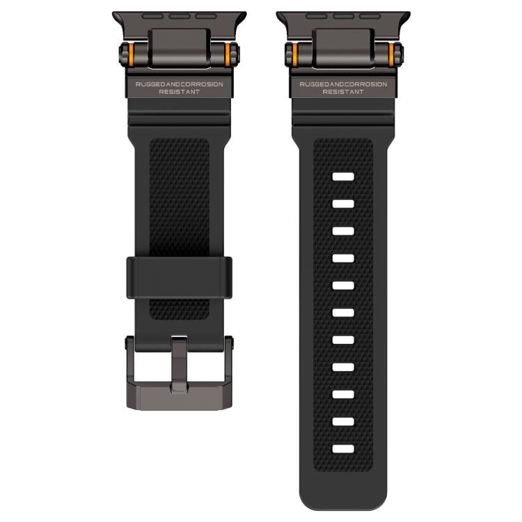 For Apple Watch 42 / 44 / 45 / 46 / 49mm Metal Connector Explorer Silicone Watch Band(Black Black) by bashfashion