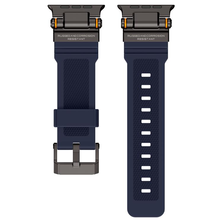 For Apple Watch 42 / 44 / 45 / 46 / 49mm Metal Connector Explorer Silicone Watch Band(Black Blue) by bashfashion