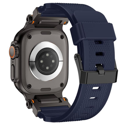 For Apple Watch 42 / 44 / 45 / 46 / 49mm Metal Connector Explorer Silicone Watch Band(Black Blue) by bashfashion