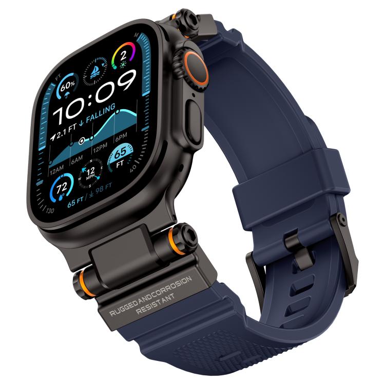 For Apple Watch 42 / 44 / 45 / 46 / 49mm Metal Connector Explorer Silicone Watch Band(Black Blue) by bashfashion